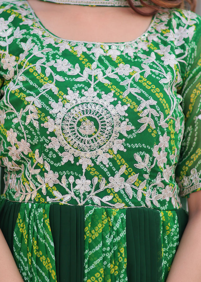 Green Embroidered Anarkali Gown