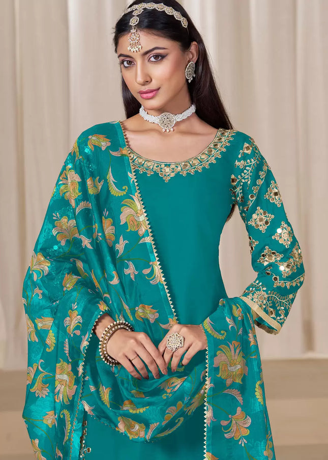 Teal Embroidered Punjabi Suit