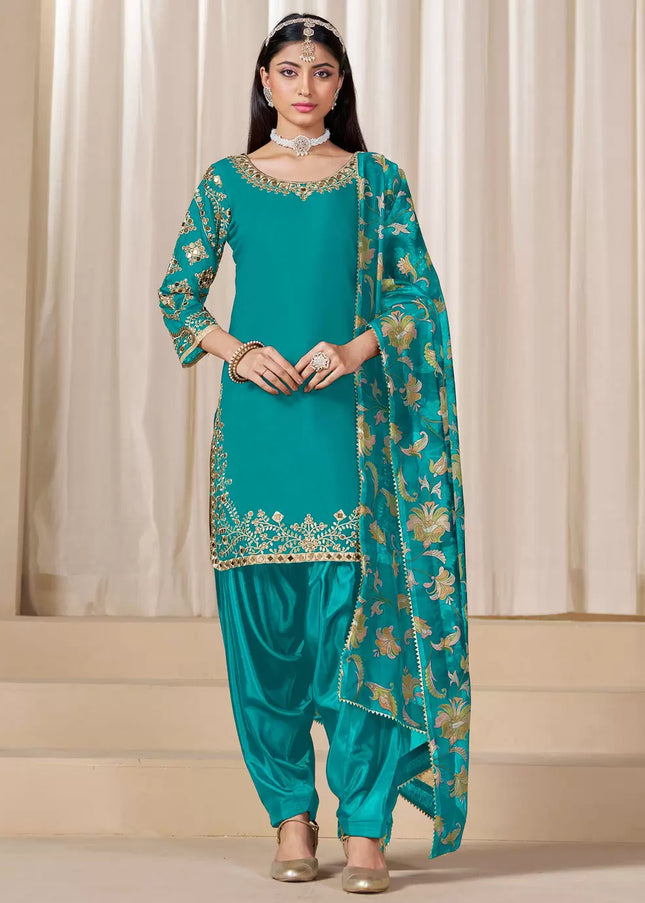 Teal Embroidered Punjabi Suit