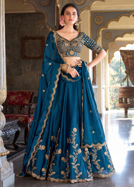Teal Embroidered Lehenga Choli