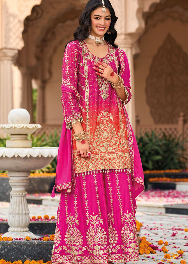 Pink Embroidered Sharara Suit