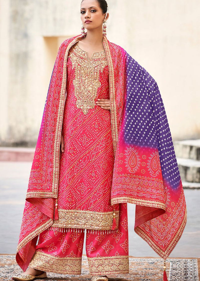 Pink Embroidered Palazzo Suit