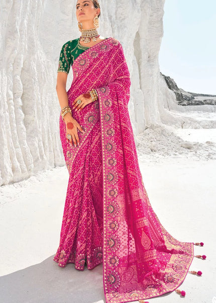 Pink Embroidered Wedding/Festive Saree
