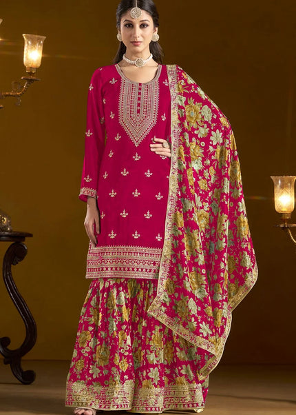 Pink Embroidered Gharara Suit