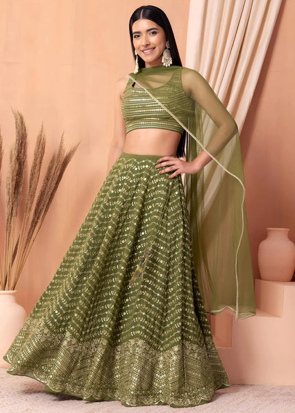 Green Embroidered Lehenga Choli
