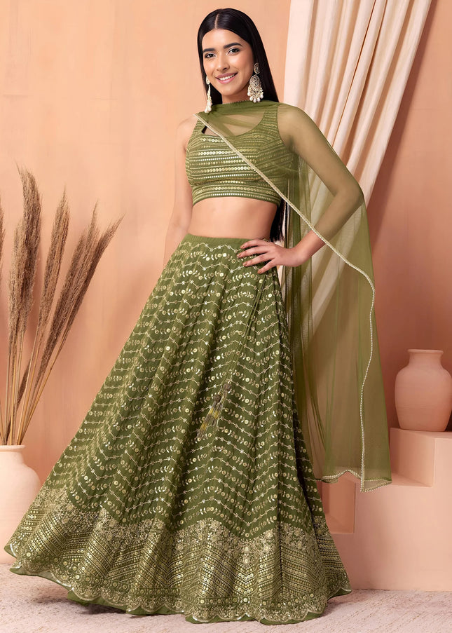 Green Embroidered Lehenga Choli