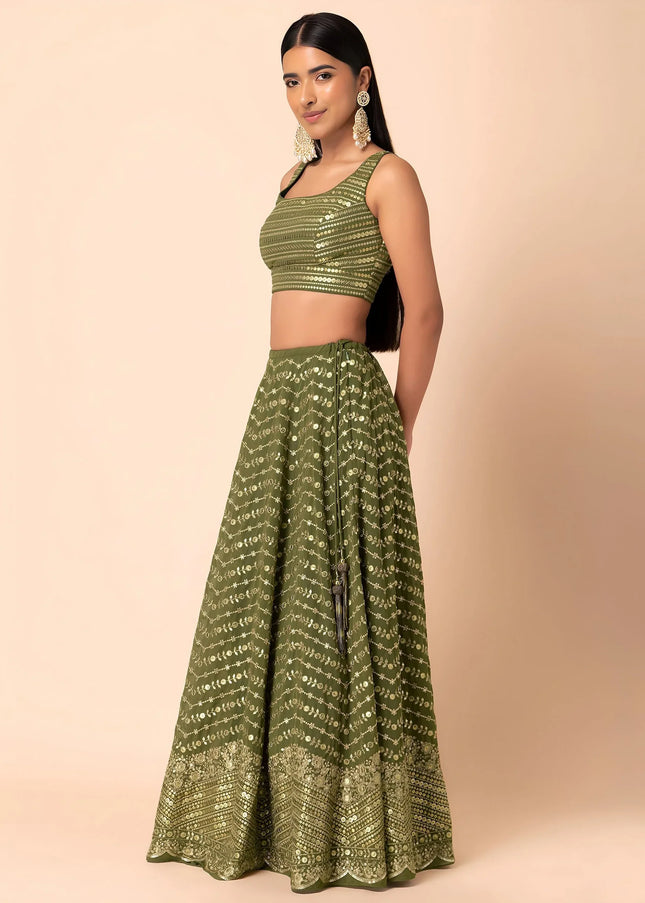 Green Embroidered Lehenga Choli