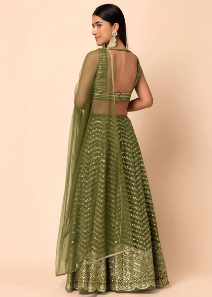 Green Embroidered Lehenga Choli