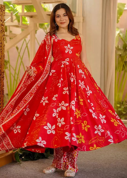 Red Printed Pant Style Suit