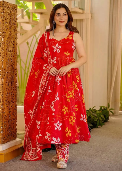 Red Printed Pant Style Suit