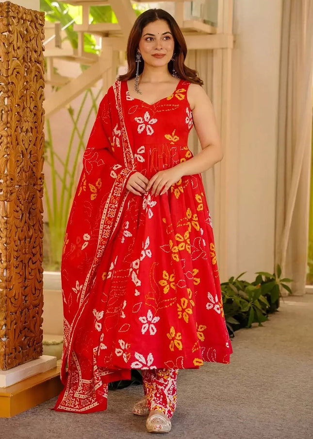 Red Printed Pant Style Suit