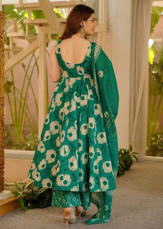 Green Printed Pant Style Suit