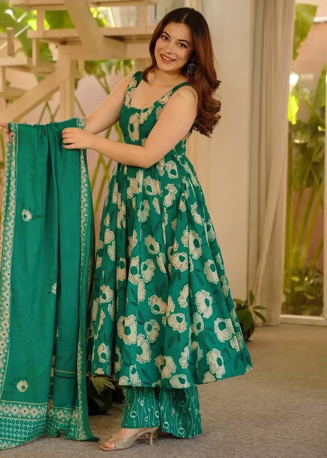 Green Printed Pant Style Suit