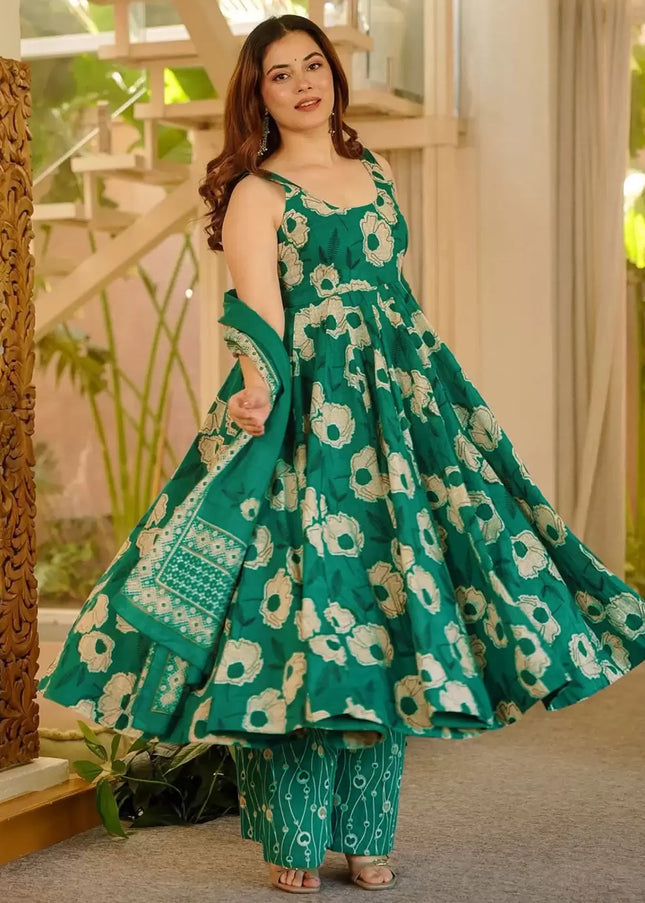 Green Printed Pant Style Suit