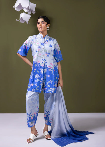 Amber Imran | Co-ords Printed Lawn - Blue Haze