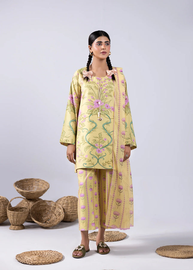 Amber Imran | Co-ords Printed Lawn - Sage Yellow