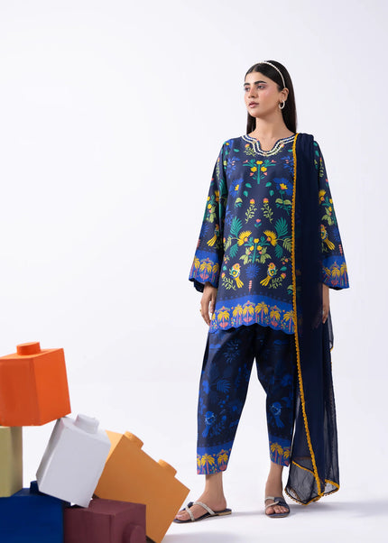 Amber Imran | Co-ords Printed Lawn - Navy Tropical