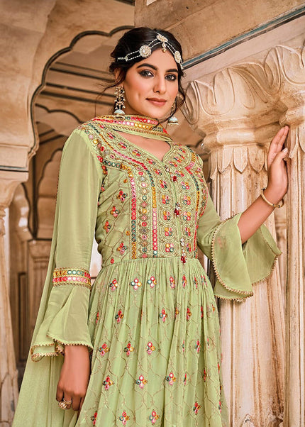 Light Green Embroidered Gharara Suit