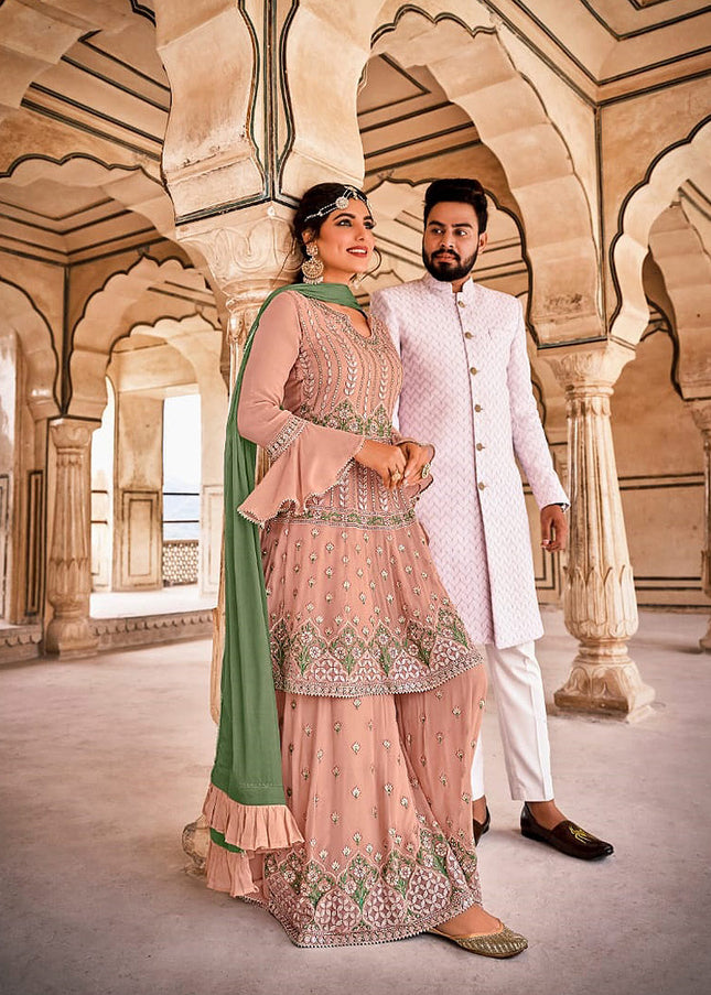 Light Pink Embroidered Sharara Suit