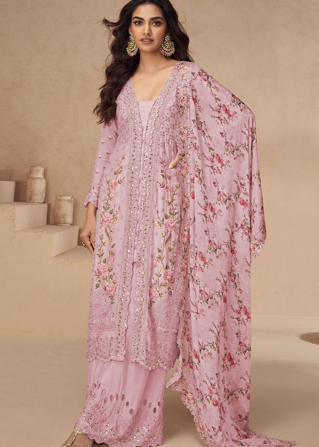 Pink Embroidered Palazzo Suit
