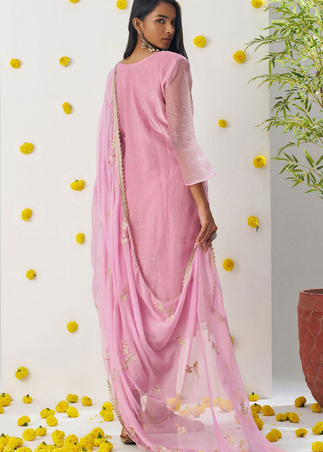 Pink Embroidered Pant Suit