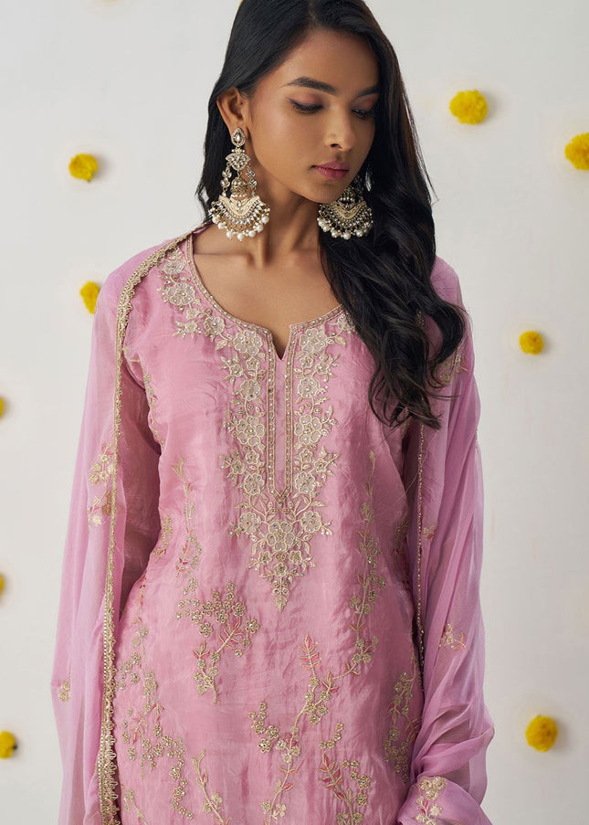 Pink Embroidered Pant Suit
