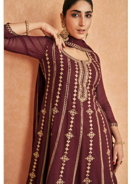 Purple Embroidered Palazzo Suit