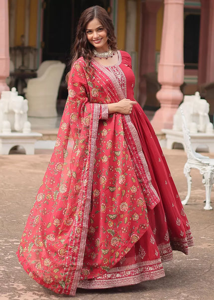 Red Embroidered Anarkali Gown