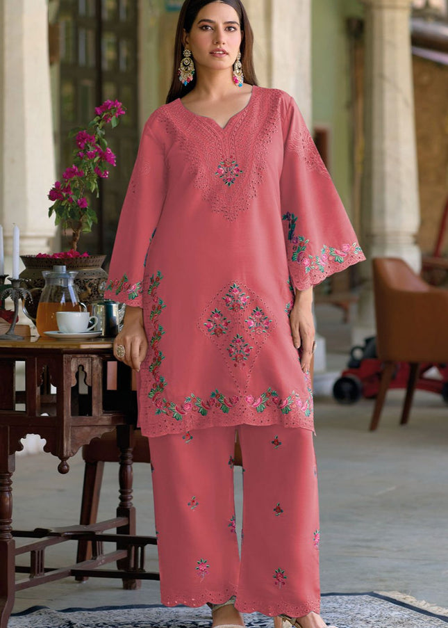 Pink Embroidered Pant Style Suit