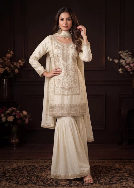 Offwhite Embroidered Gharara Suit