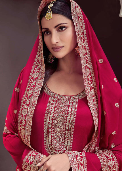 Red Embroidered Anarkali Gown