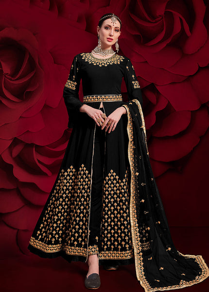 Black and Gold Embroidered Pant Style Anarkali