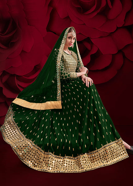 Green and Gold Embroidered Pant Style Anarkali