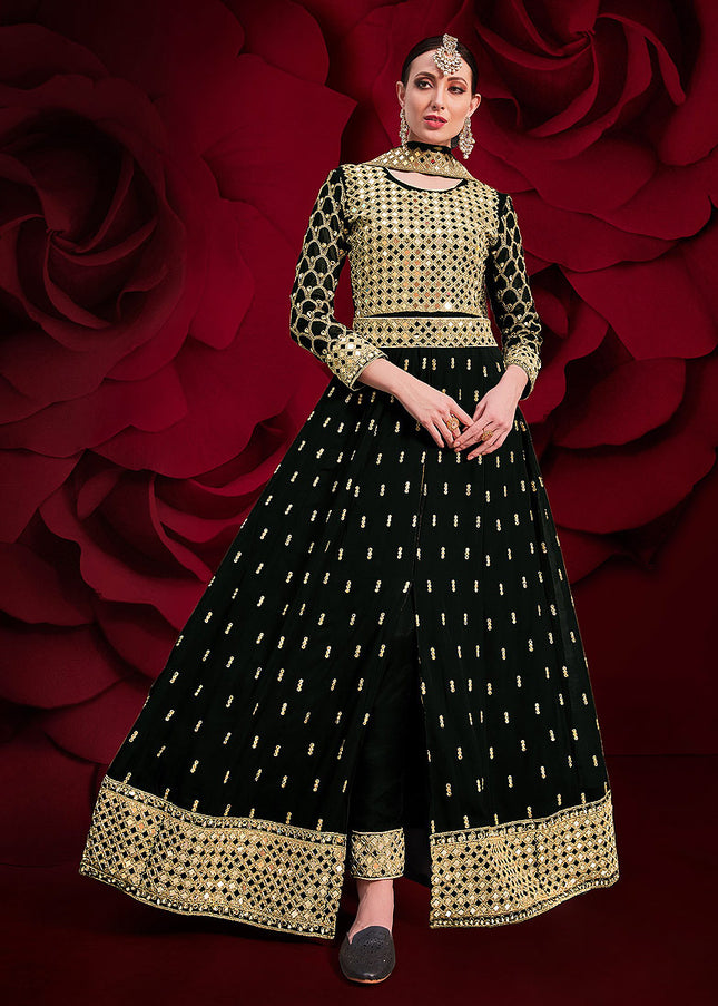 Black and Gold Embroidered Pant Style Anarkali