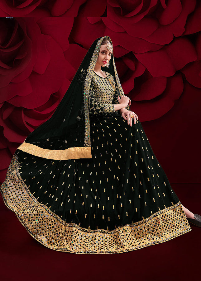 Black and Gold Embroidered Pant Style Anarkali