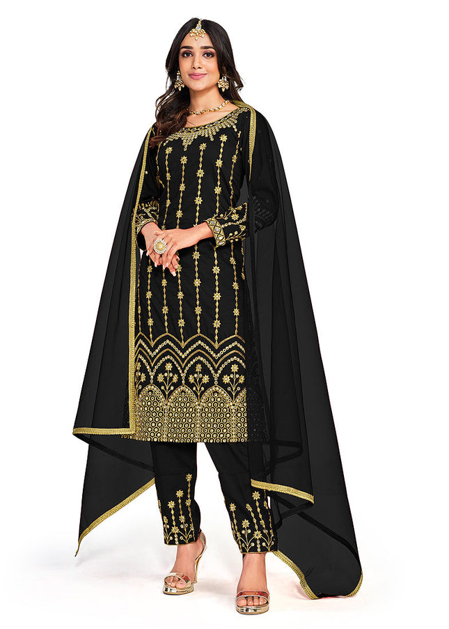 Black and Gold Embroidered Pant Style Suit