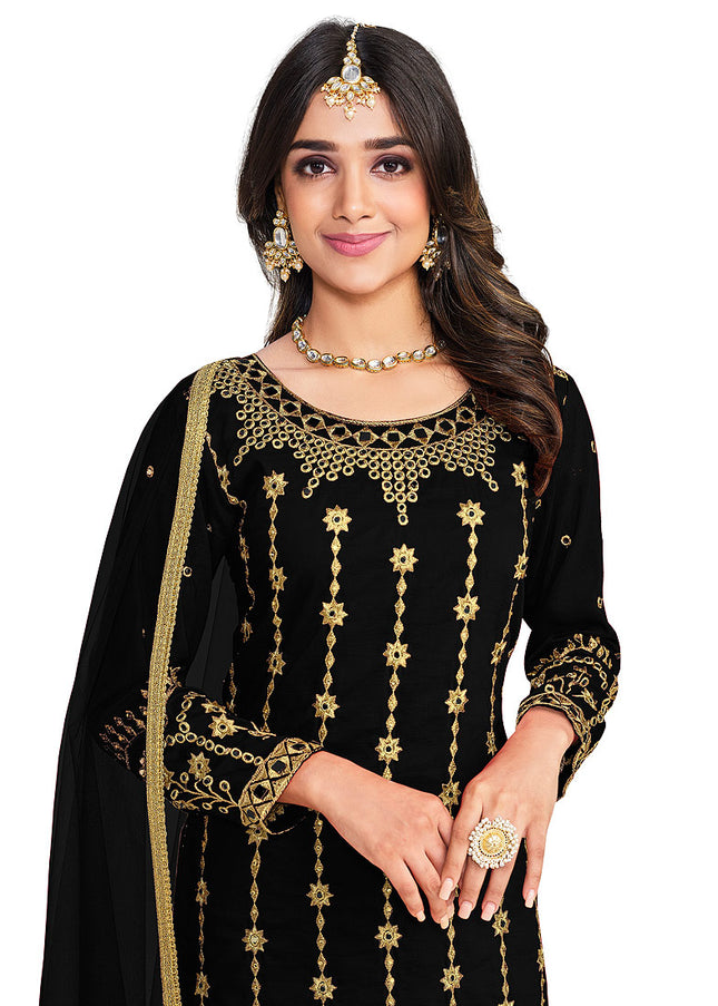 Black and Gold Embroidered Pant Style Suit