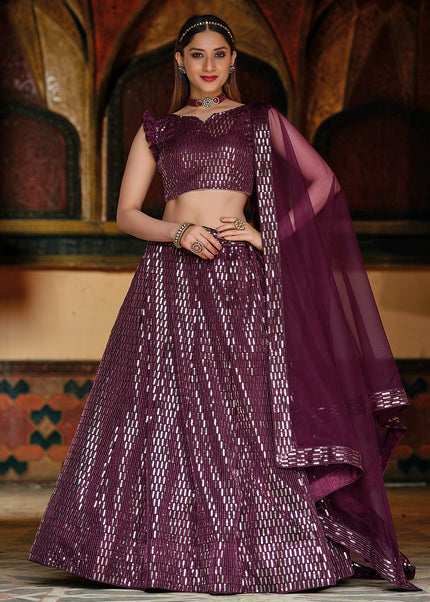 Purple and Gold Embroidered Lehenga