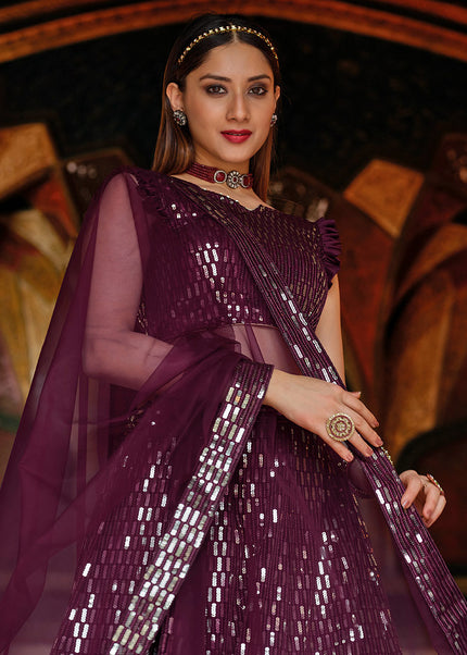 Purple and Gold Embroidered Lehenga