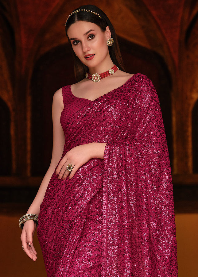 Pink Sequence Embroidered Saree
