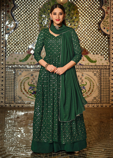 Green and Gold Embroidered Lehenga Anarkali