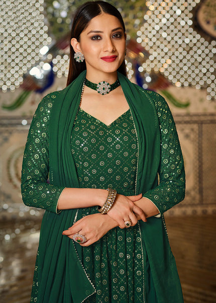 Green and Gold Embroidered Lehenga Anarkali