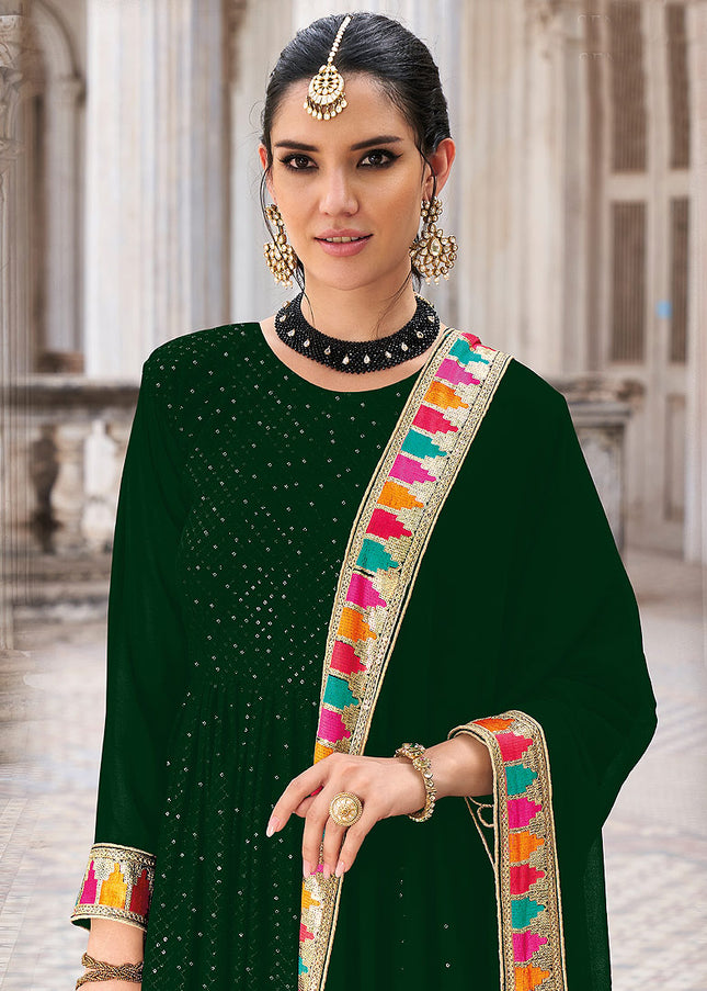 Green and Gold Embroidered Anarkali
