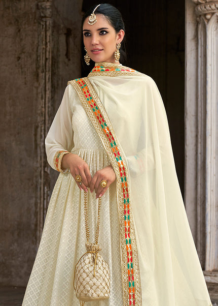 Offwhite and Gold Embroidered Anarkali