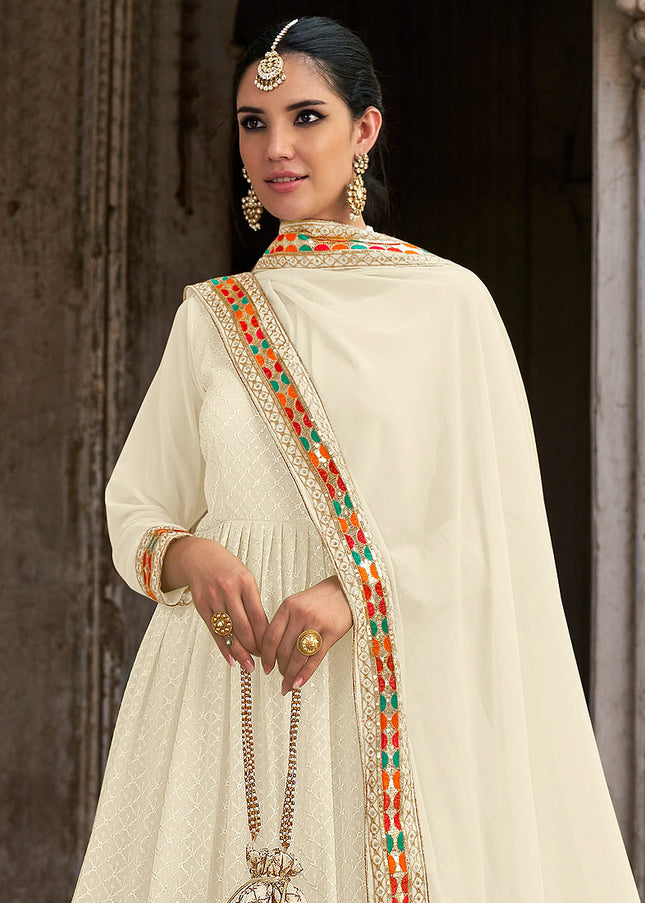Offwhite and Gold Embroidered Anarkali