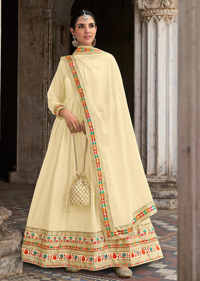 Yellow  and Gold Embroidered Anarkali