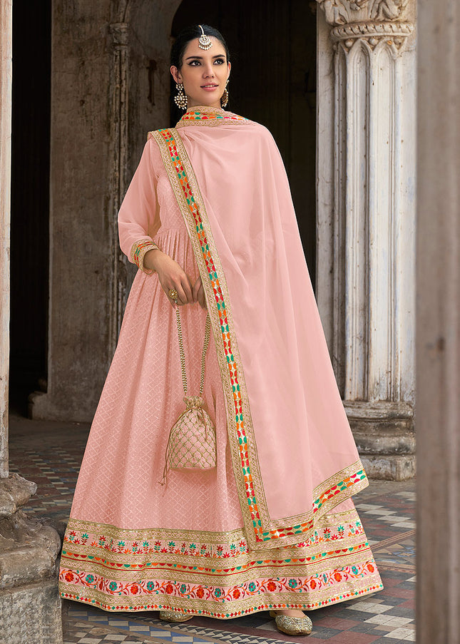 Pink and Gold Embroidered Anarkali