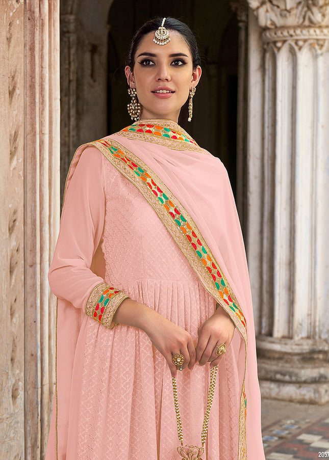 Pink and Gold Embroidered Anarkali