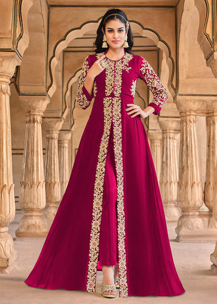 Pink and Gold Embroidered Pant Style Anarkali