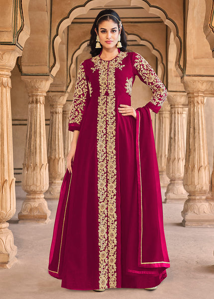 Pink and Gold Embroidered Pant Style Anarkali